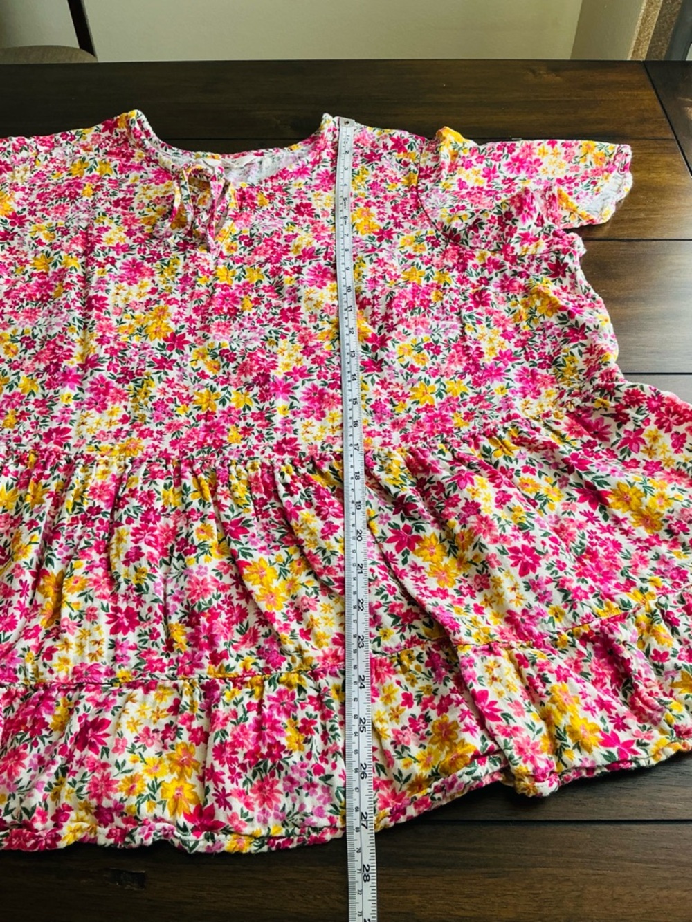 Terra & Sky Pink and Yellow Floral Tie-Neck Peplum Top - Picture 4 of 7